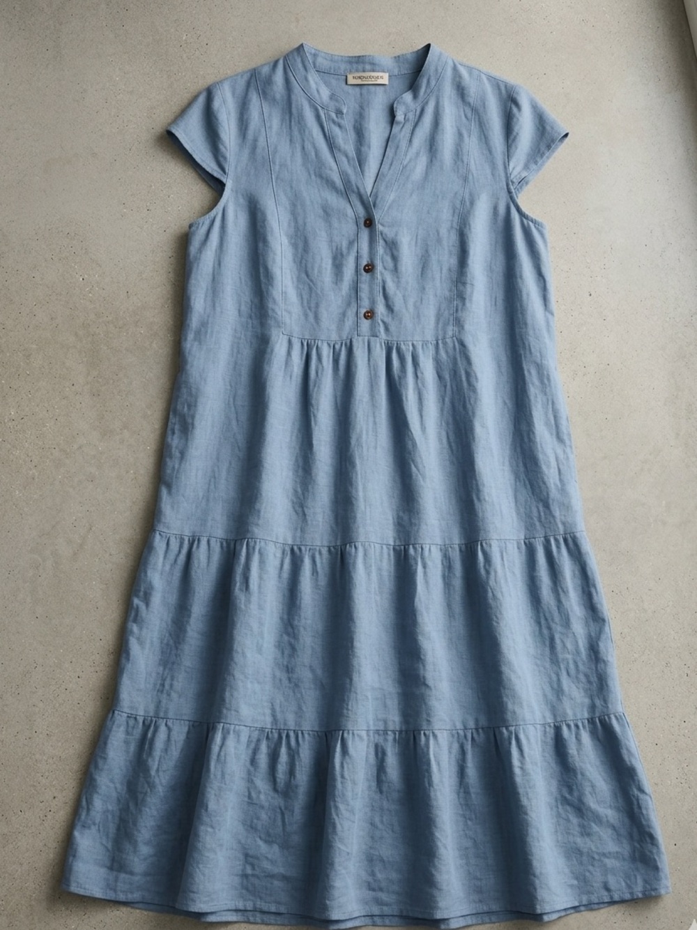 Francesca Bettini Light Blue Linen Tiered Dress Size M Made in Italy